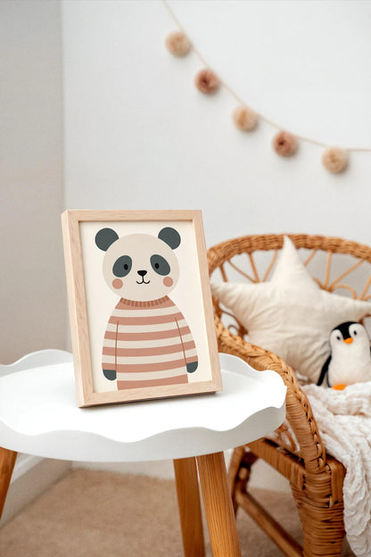 Cute Panda Bear in Striped Sweater Wall Art