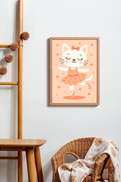 Cat Ballerina Poster – Cute Dance Wall Art for Kids
