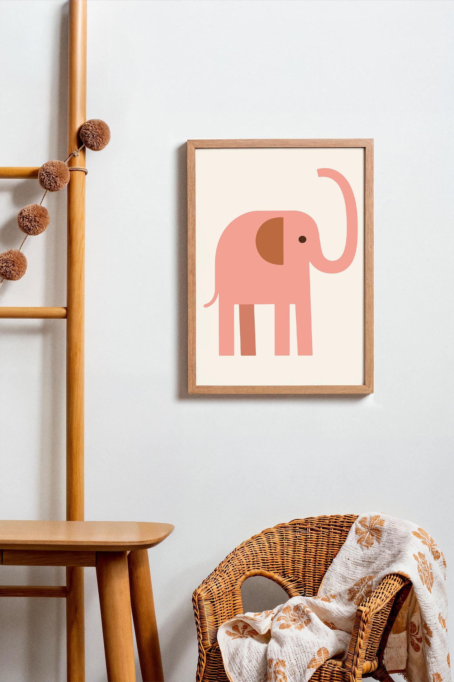 Pink  Elephant Poster - Scandinavian Animal Wall Art