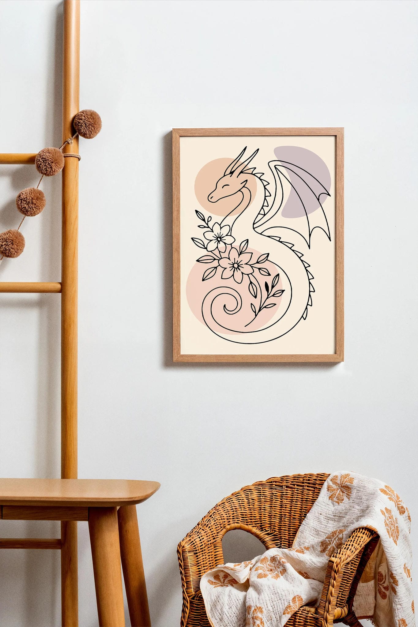 Line Art Dragon Poster - Kids Room Wall Art