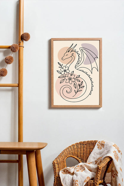 Line Art Dragon Poster - Kids Room Wall Art