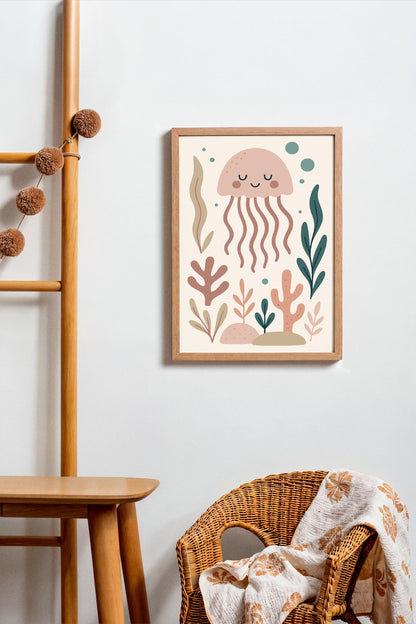Pink Jellyfish Poster – Ocean Nursery Wall Art