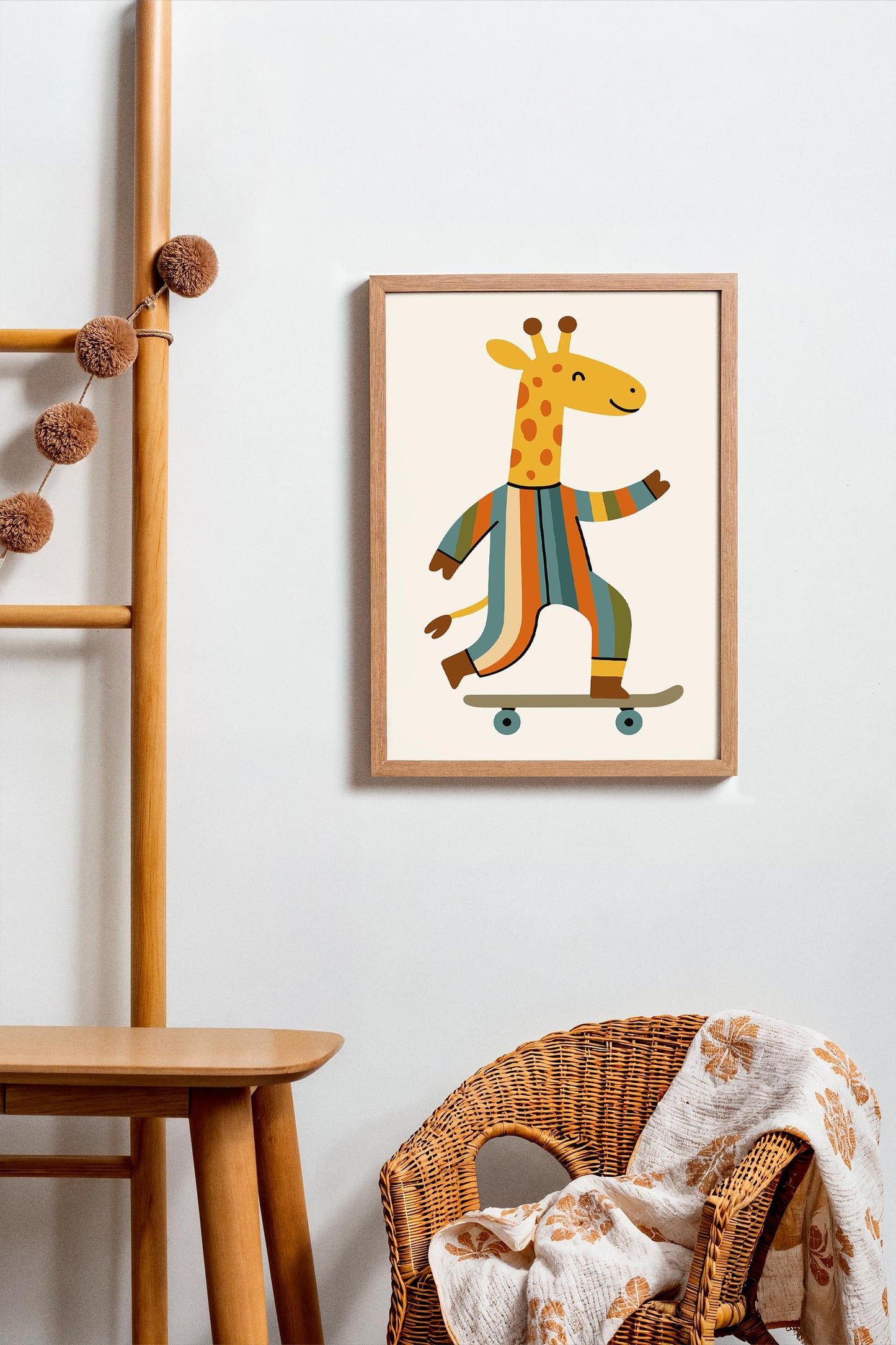 Whimsical Giraffe on Skateboard Poster - Kids Room Wall Art