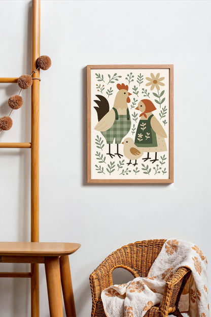 Chicken Family Poster – Farmhouse Animal Wall Art