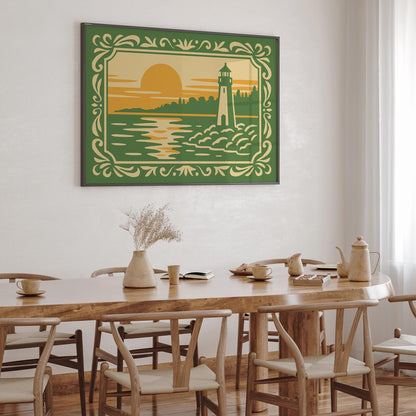 Lighthouse Sunset Seaside Landscape Art Poster