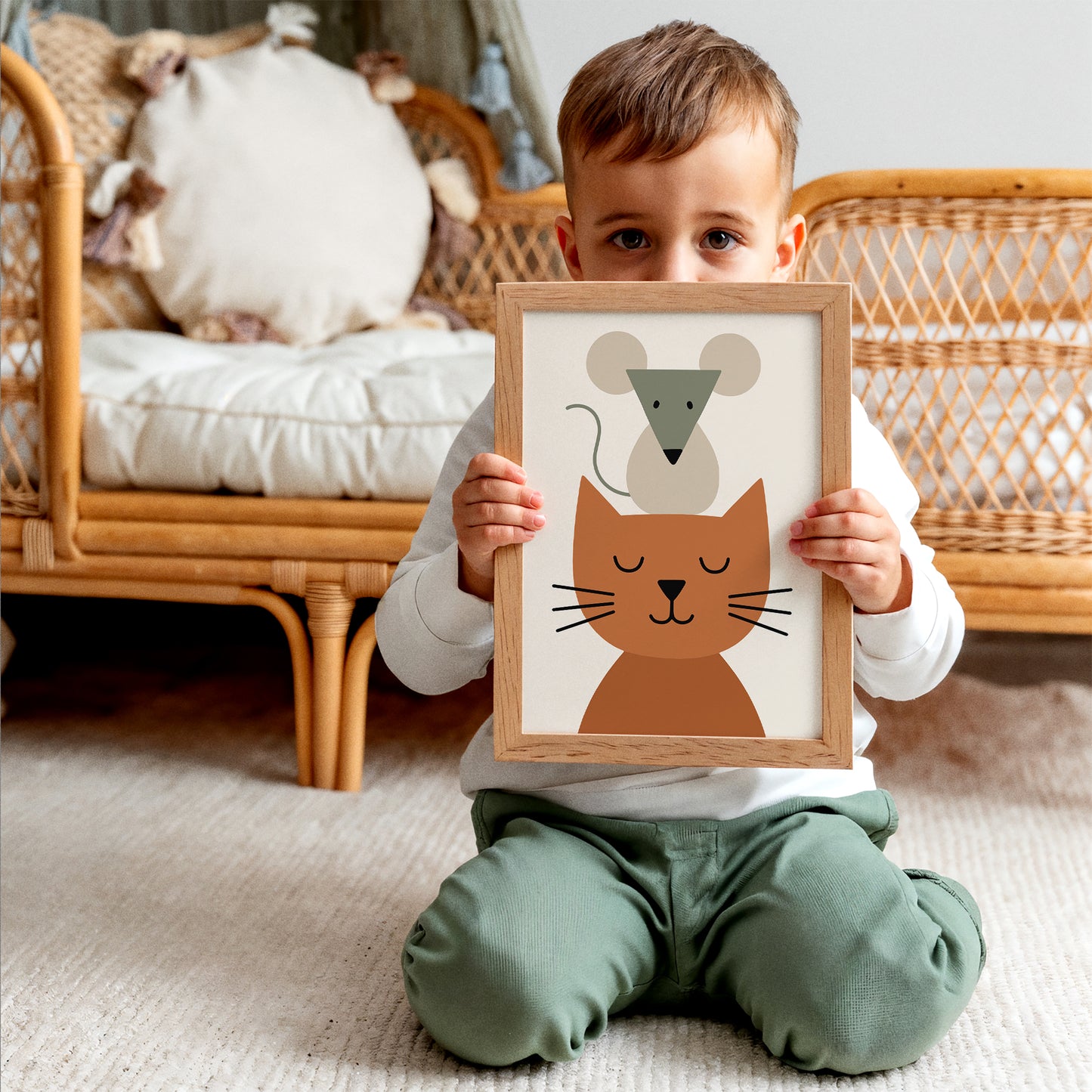 Funny Cat & Mouse Art Print – Scandinavian Kids Room Decor