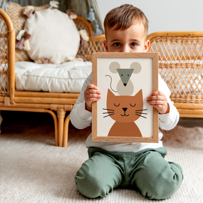 Funny Cat & Mouse Art Print – Scandinavian Kids Room Decor