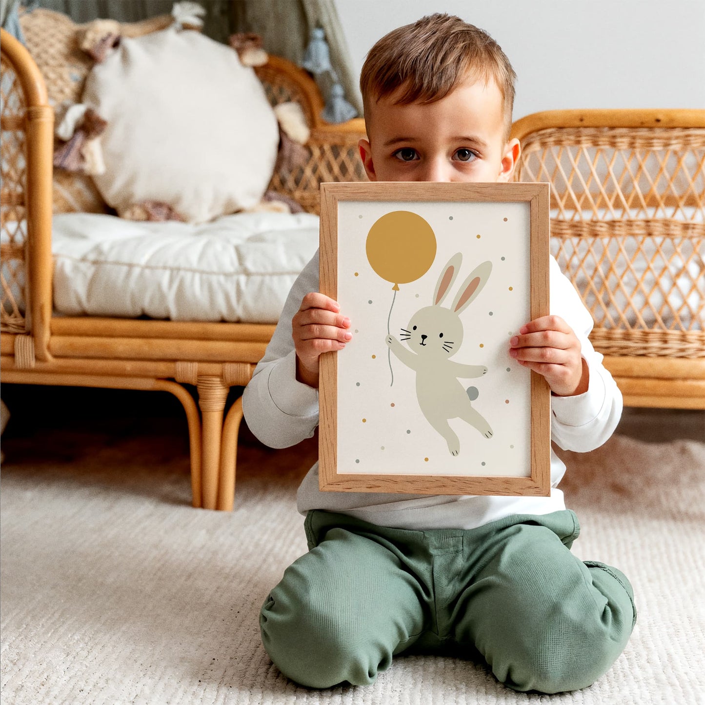 Cute Bunny Balloon Nursery Wall Art Print