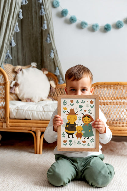 Bee Family Poster - Scandinavian Wall Art