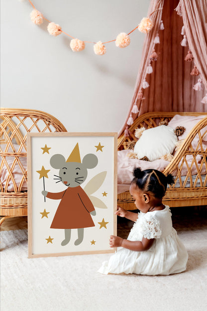 Cute Mouse Fairy Print – Scandinavian Nursery Decor