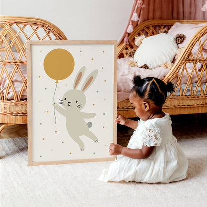 Cute Bunny Balloon Nursery Wall Art Print