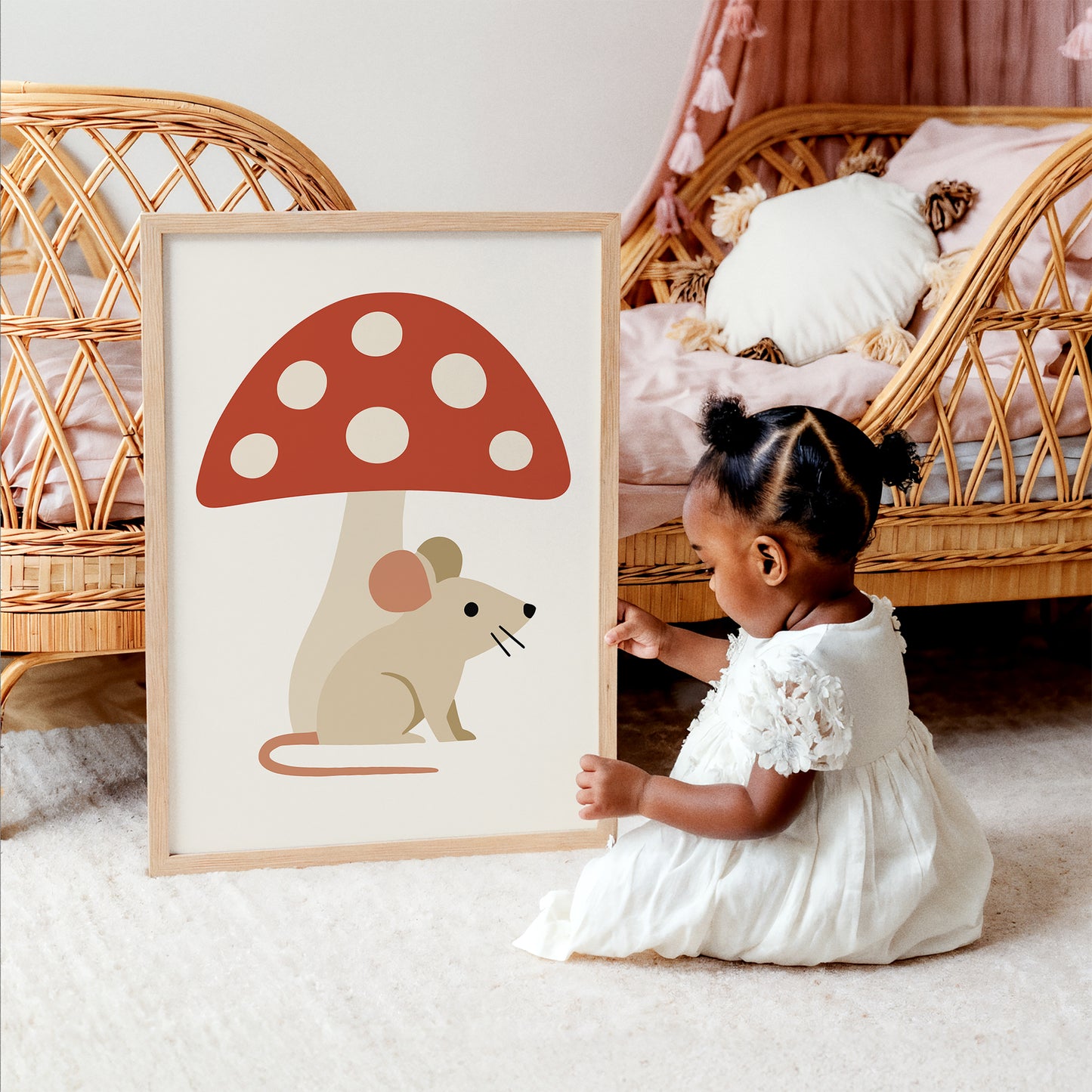 Little Mouse & Red Mushroom – Scandinavian Art Print