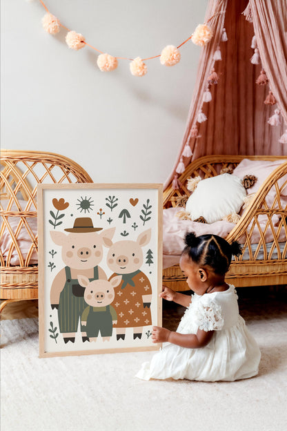 Pig Family Print - Farmhouse Kids Wall Art