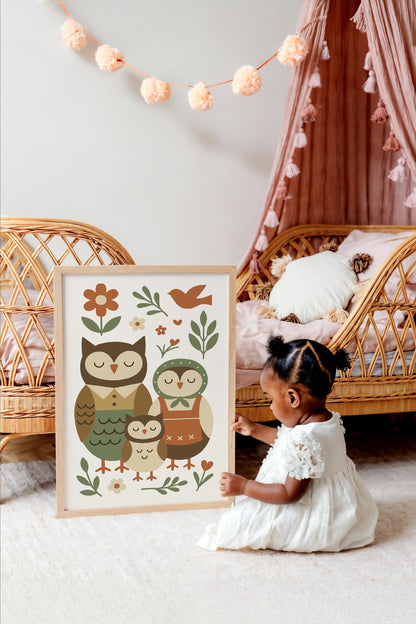 Owl Family Poster – Farmhouse Kids Wall Art
