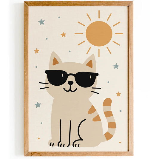 Funny Summer Cat Poster – Kids Room Wall Art Decor