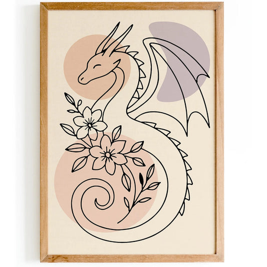 Line Art Dragon Poster - Kids Room Wall Art