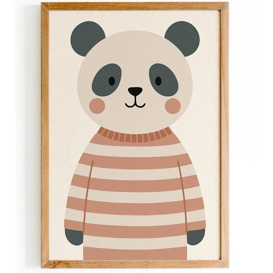 Cute Panda Bear in Striped Sweater Wall Art