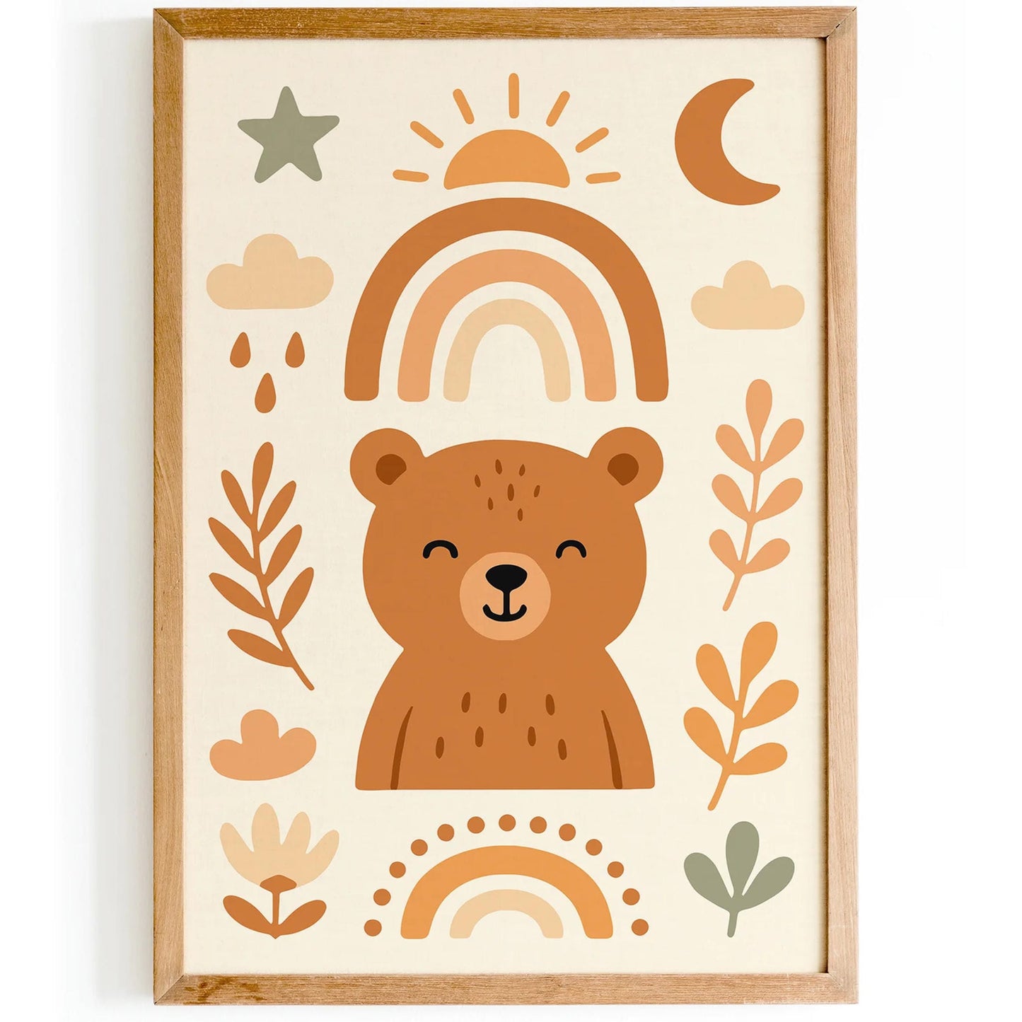 Friendly Bear Boho Chic Art Print – Cute Nursery Wall Decor