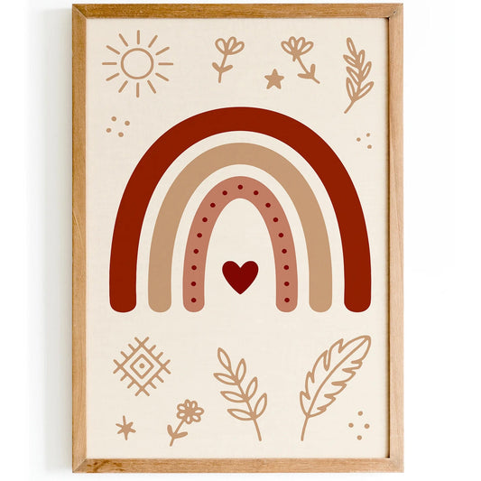 Boho Chic Kids Wall Art – Floral & Rainbow Room Decor