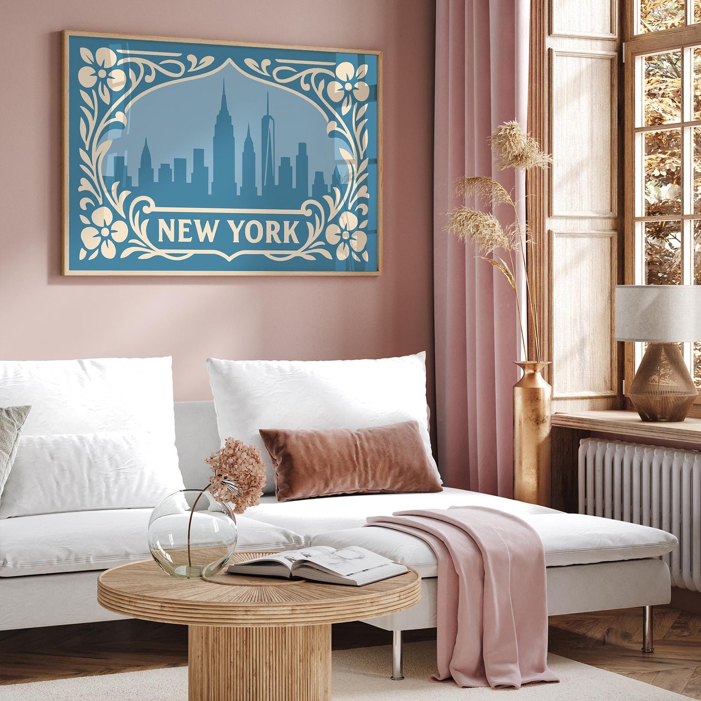 New York Icy Blue Print - Horizontal Wall Art