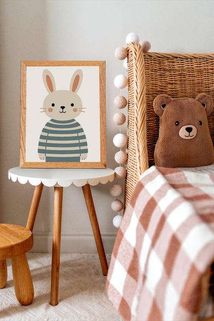 Cute Bunny in Striped Sweater Wall Art Poster