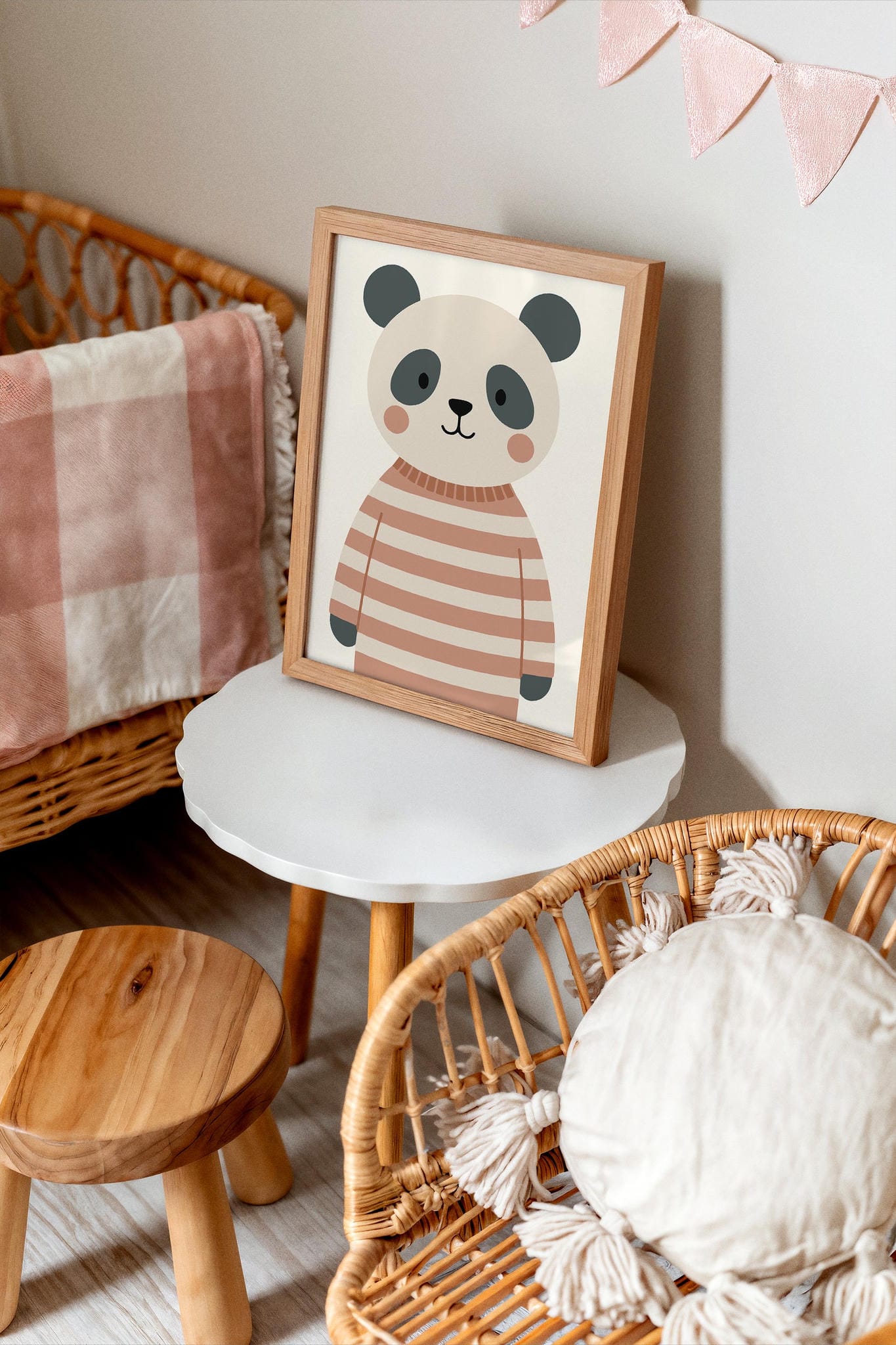 Cute Panda Bear in Striped Sweater Wall Art