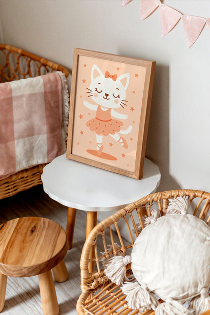 Cat Ballerina Poster – Cute Dance Wall Art for Kids