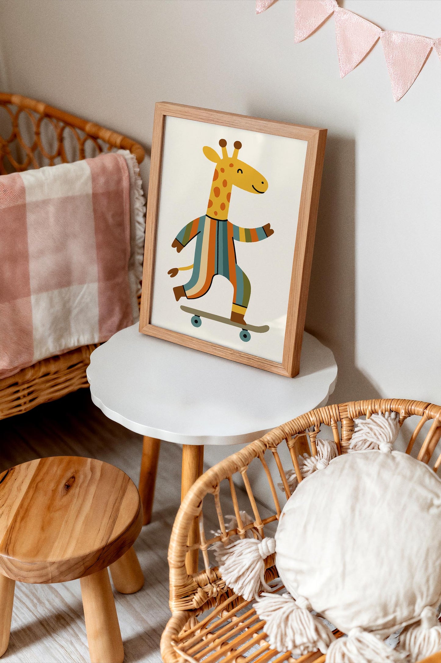 Whimsical Giraffe on Skateboard Poster - Kids Room Wall Art