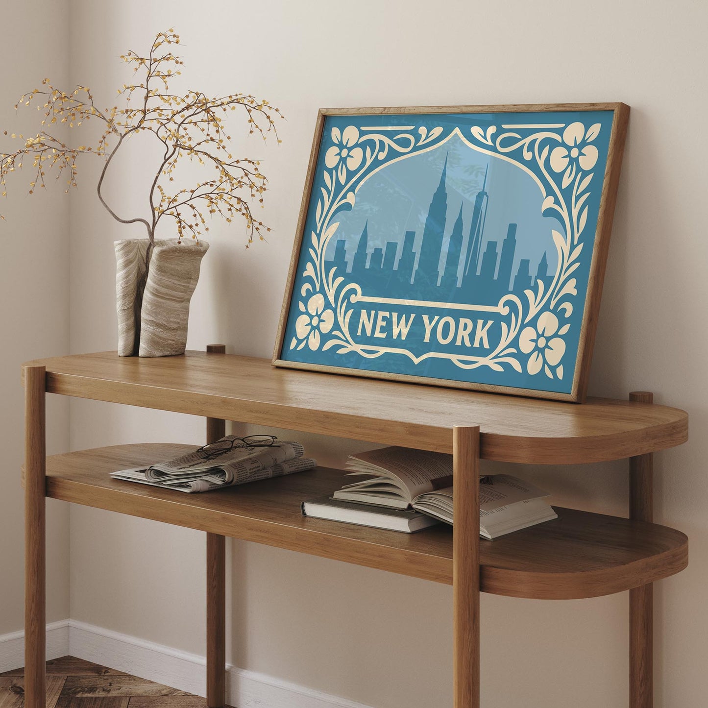 New York Icy Blue Print - Horizontal Wall Art