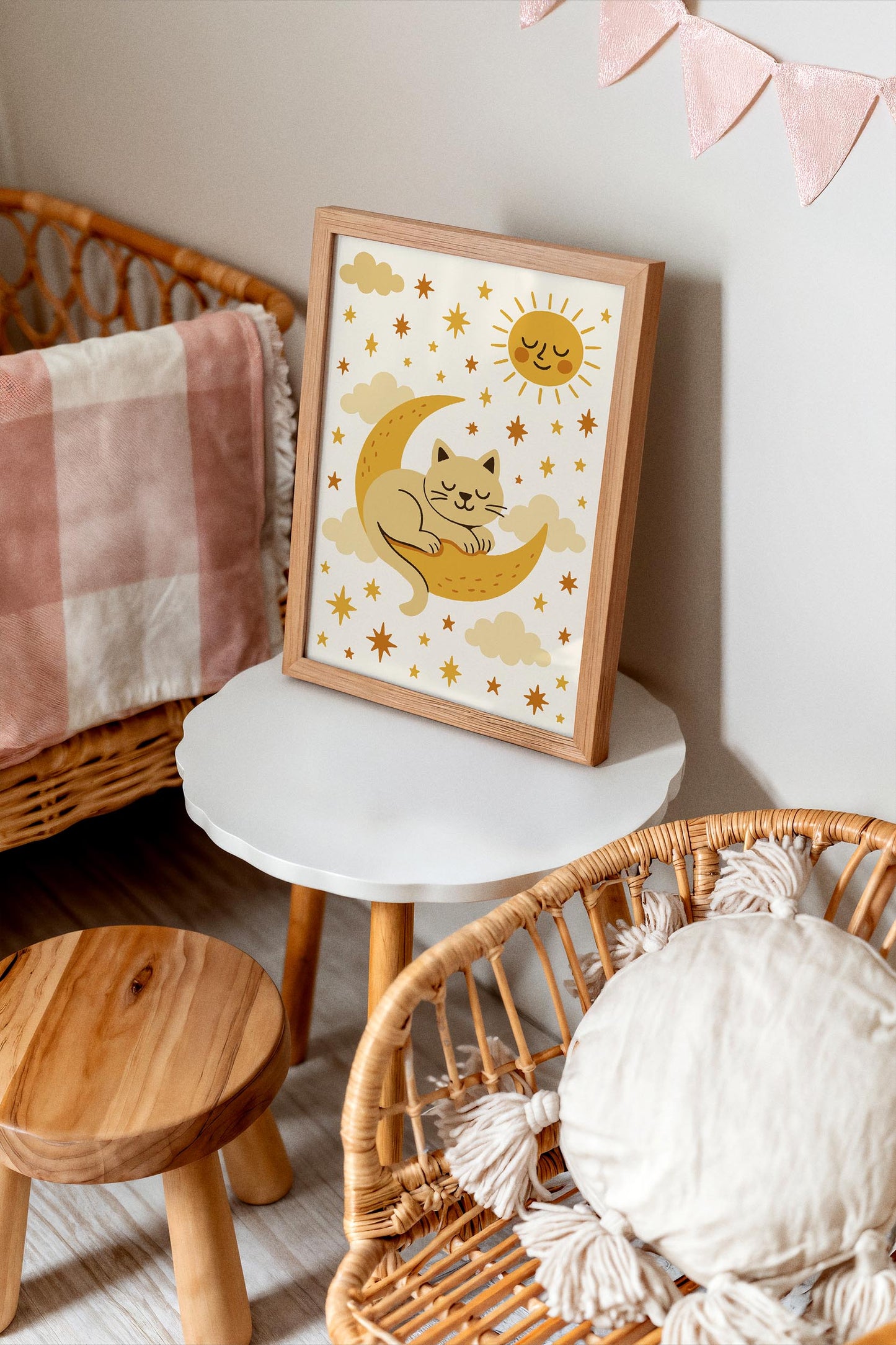 Sleeping Cat on the Moon Poster - Kids Room Wall Art