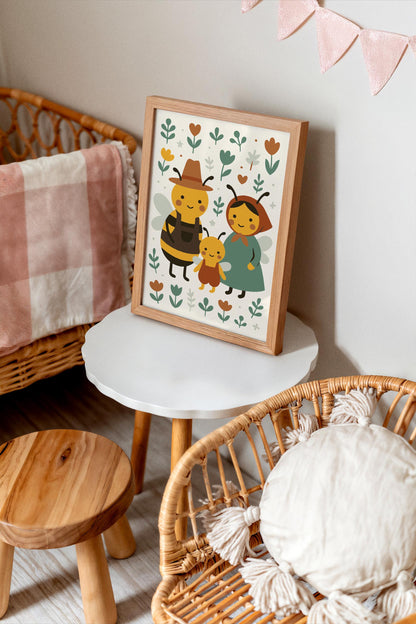 Bee Family Poster - Scandinavian Wall Art