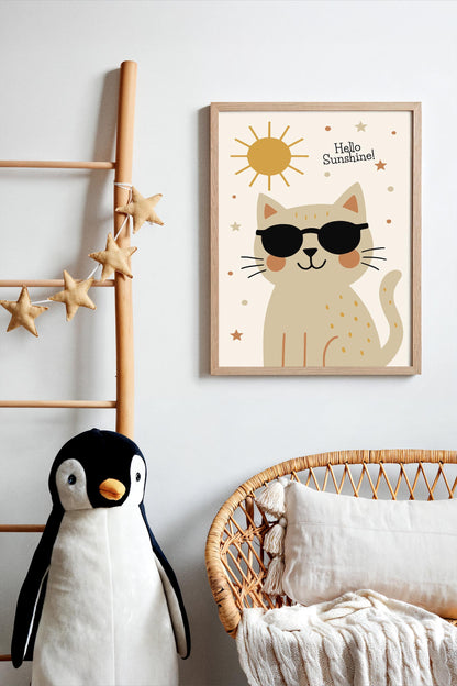 Cute Cat Sunshine Poster – Kids Room Wall Art