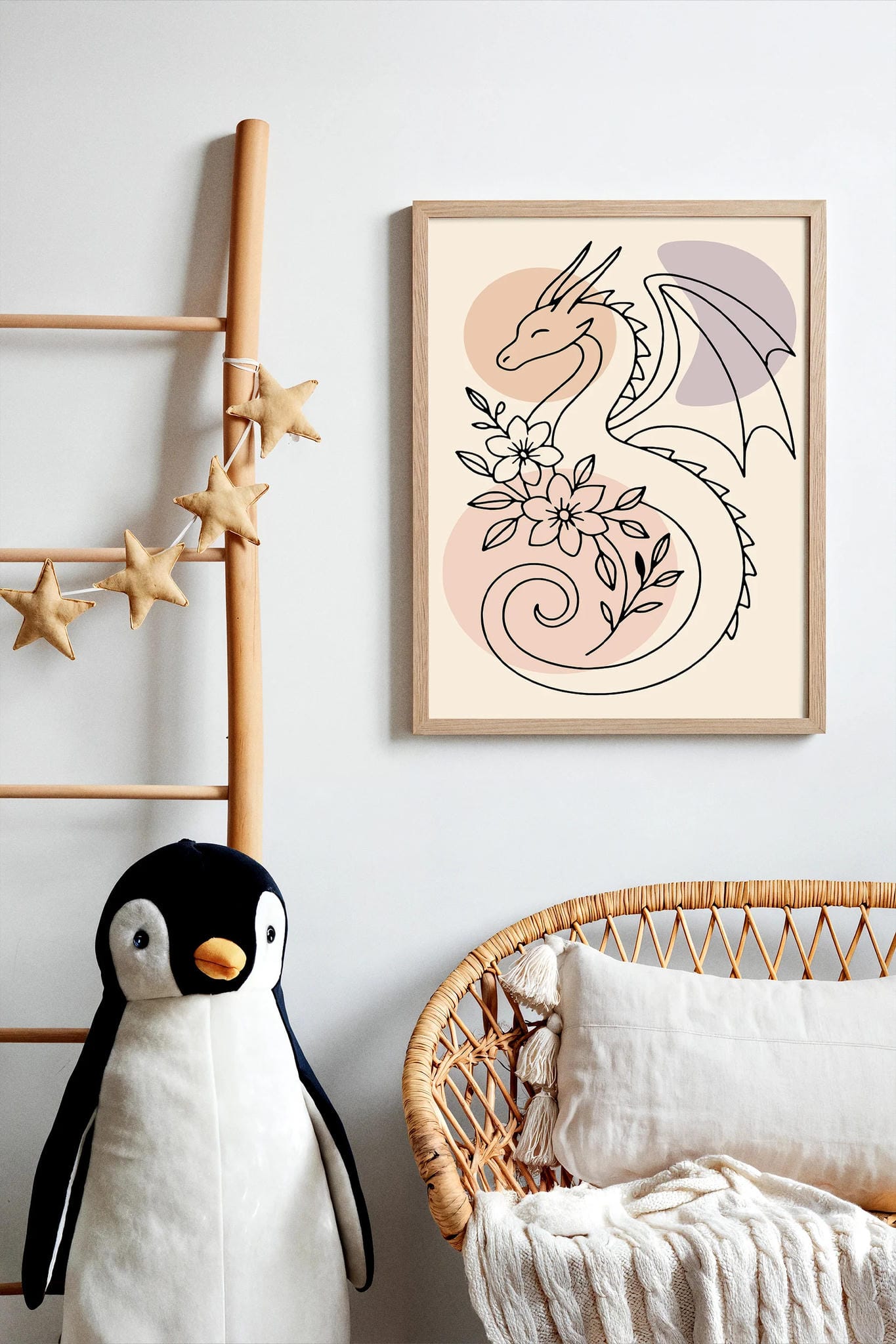 Line Art Dragon Poster - Kids Room Wall Art