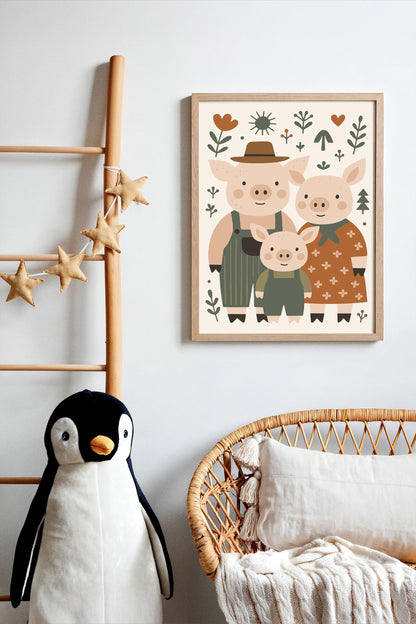 Pig Family Print - Farmhouse Kids Wall Art