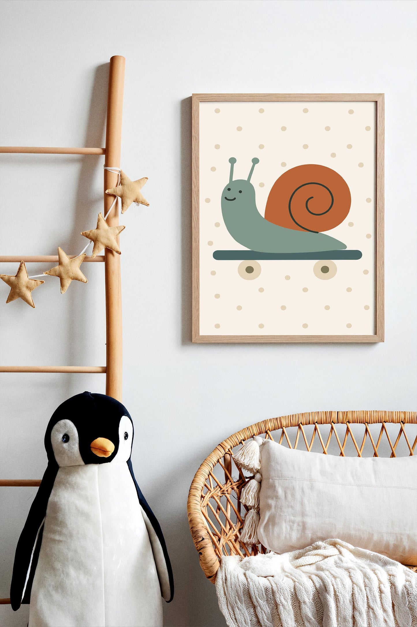 Skateboarding Snail Print - Scandinavian Kids Wall Art