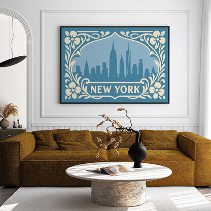 New York Icy Blue Print - Horizontal Wall Art
