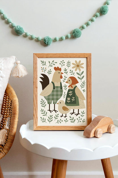 Chicken Family Poster – Farmhouse Animal Wall Art