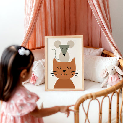 Funny Cat & Mouse Art Print – Scandinavian Kids Room Decor