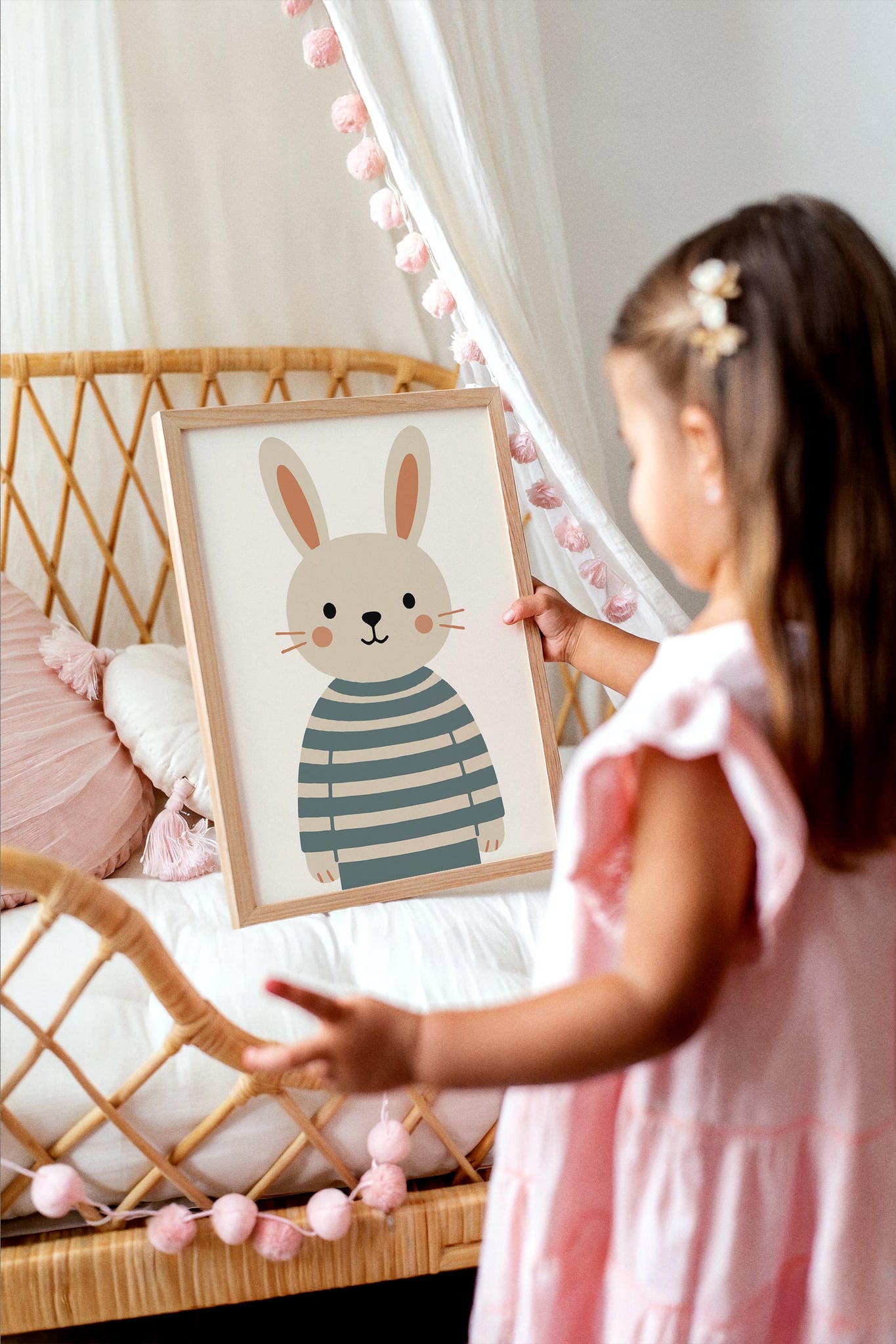 Cute Bunny in Striped Sweater Wall Art Poster
