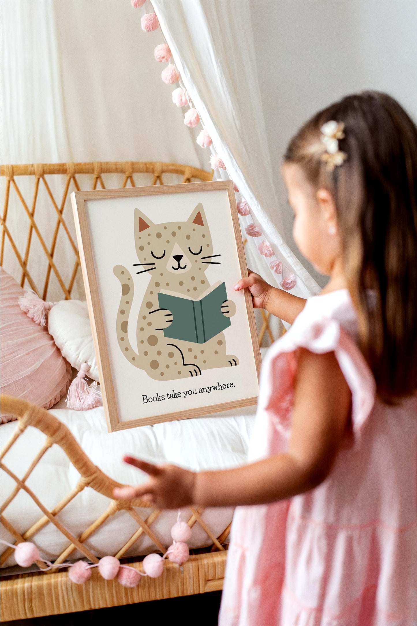 Reading Cat Print - Cute Kids Wall Art