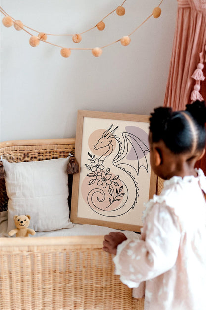 Line Art Dragon Poster - Kids Room Wall Art