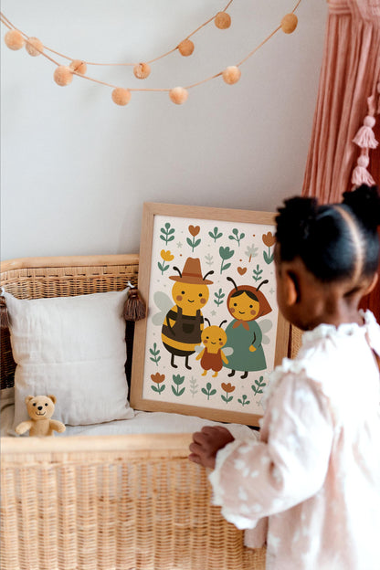 Bee Family Poster - Scandinavian Wall Art