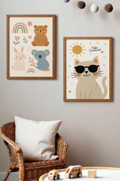 Cute Cat Sunshine Poster – Kids Room Wall Art