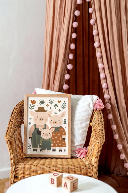 Pig Family Print - Farmhouse Kids Wall Art