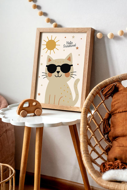 Cute Cat Sunshine Poster – Kids Room Wall Art