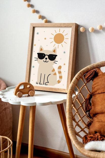 Funny Summer Cat Poster – Kids Room Wall Art Decor