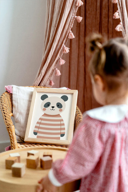 Cute Panda Bear in Striped Sweater Wall Art