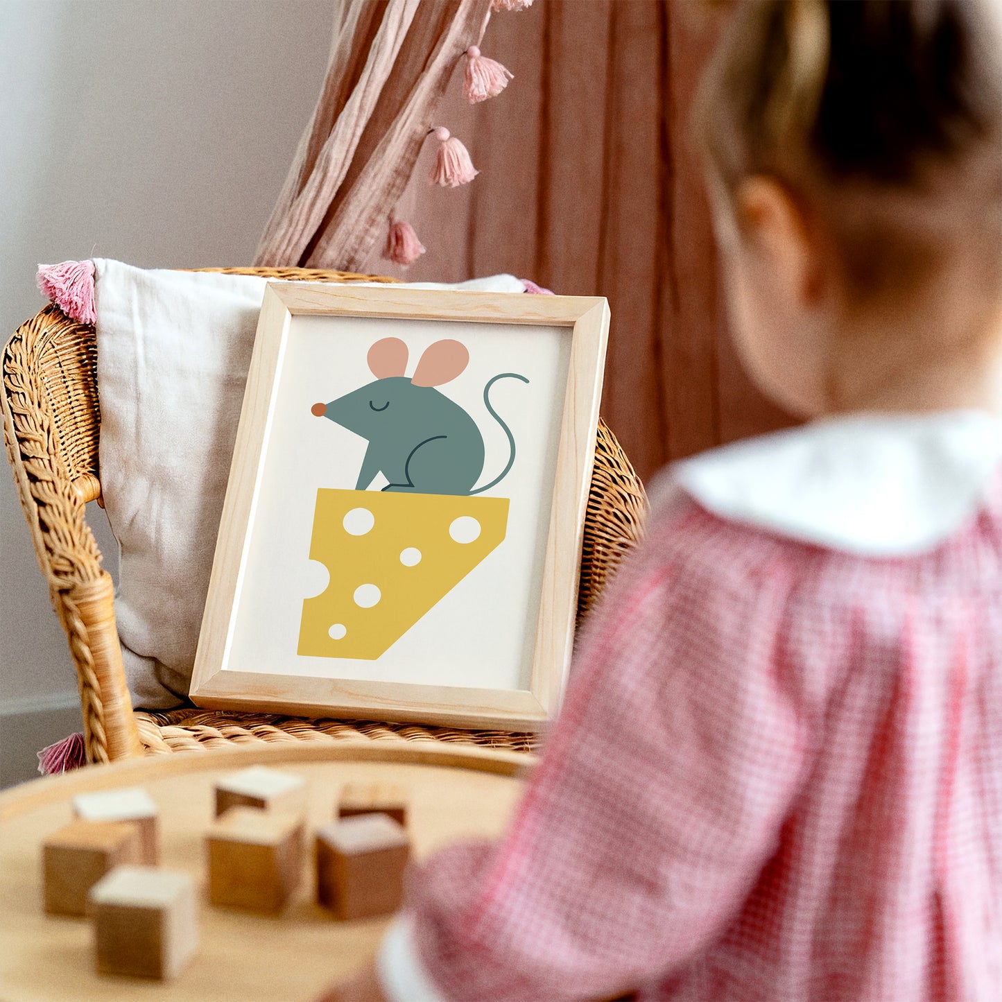 Little Mouse on Cheese – Whimsical Animal Art Print for Kids