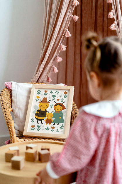Bee Family Poster - Scandinavian Wall Art