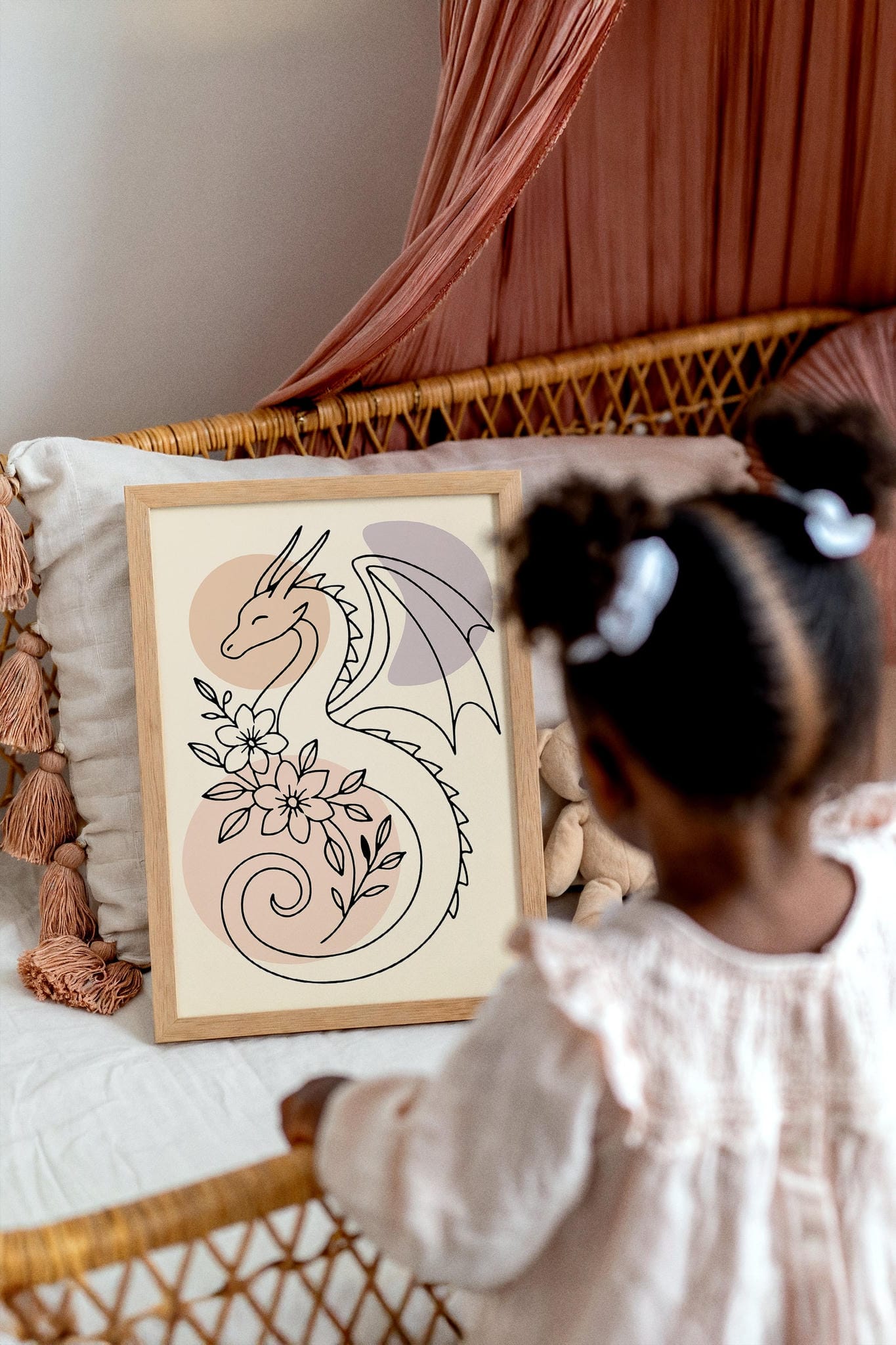 Line Art Dragon Poster - Kids Room Wall Art